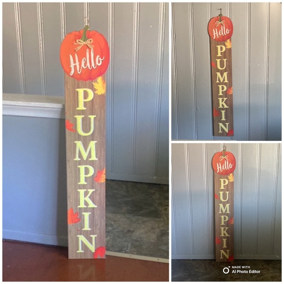 NWT- 48” Vertical Wooden Glittered HELLO PUMPKIN Fall Decor Sign - Picture 1 of 17